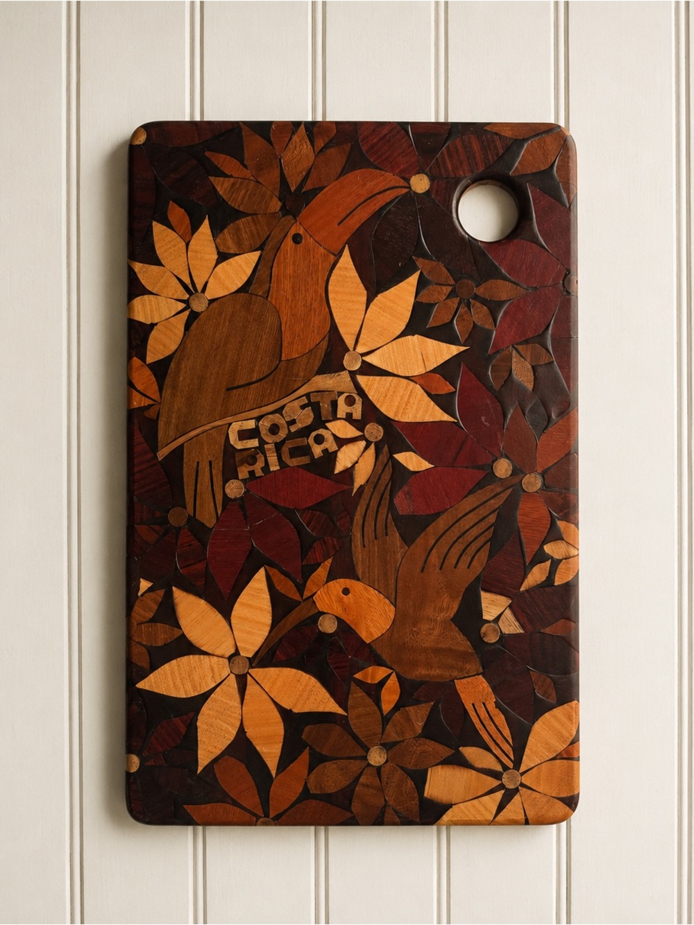 Vintage Costa Rica Wooden Inlay Serving/Decorative Board - Brown & Tan